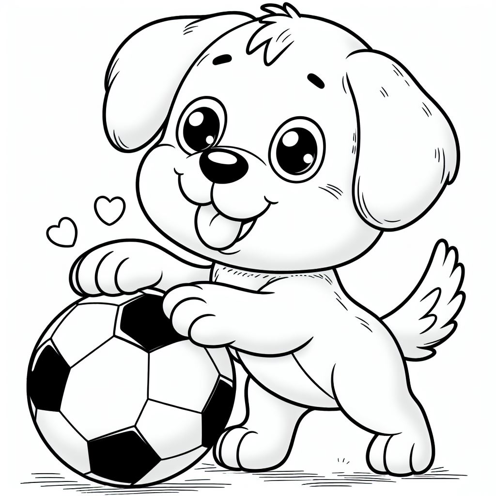 puppy kleurplaat – Een hond met een voetbal – 1