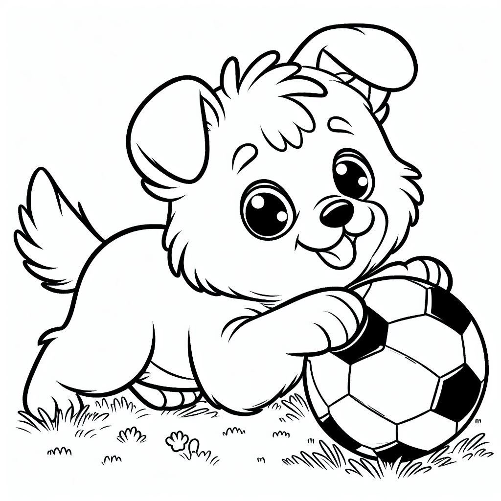 puppy kleurplaat – Een hond met een voetbal – 2