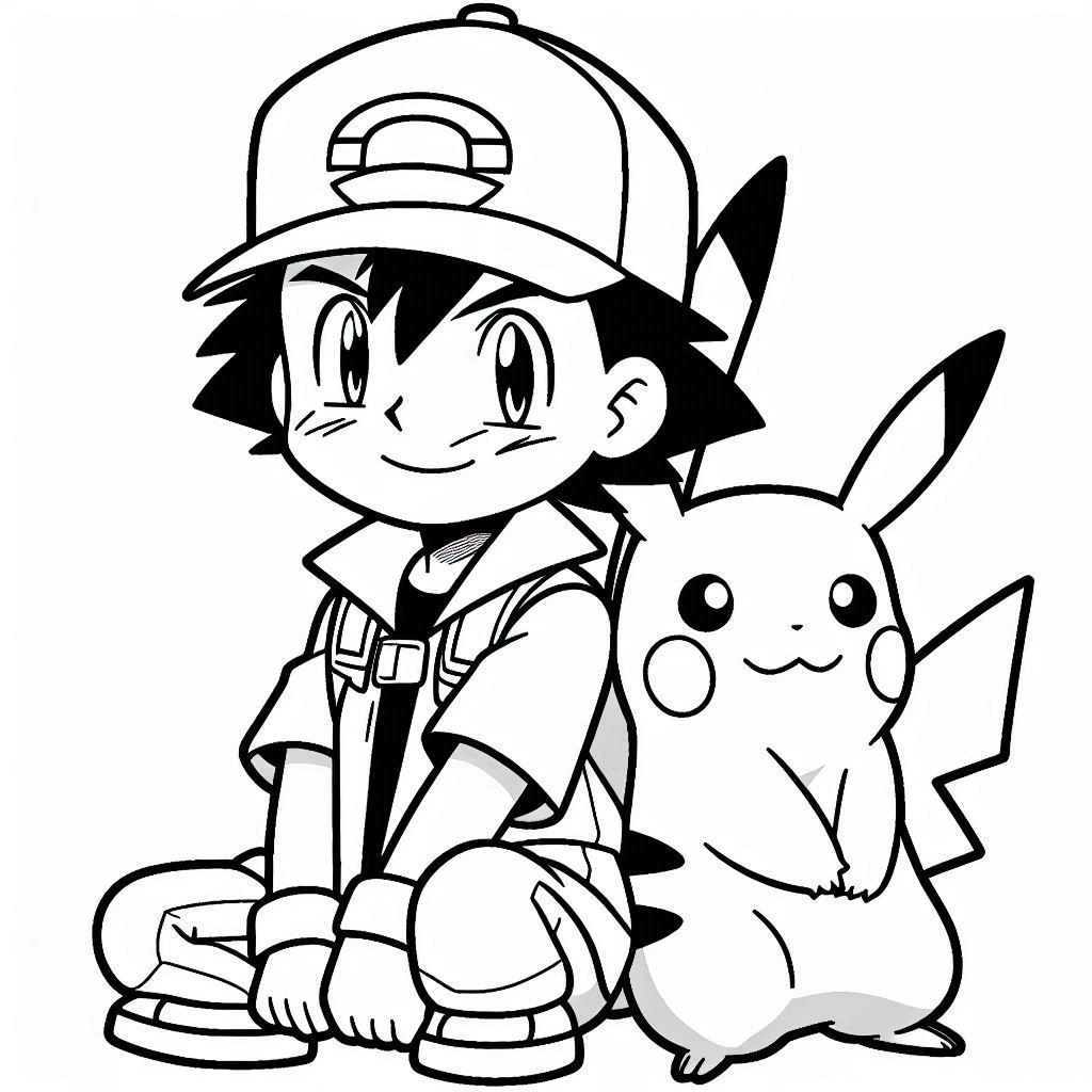 Ash Ketchum en Pikachu kleurplaat