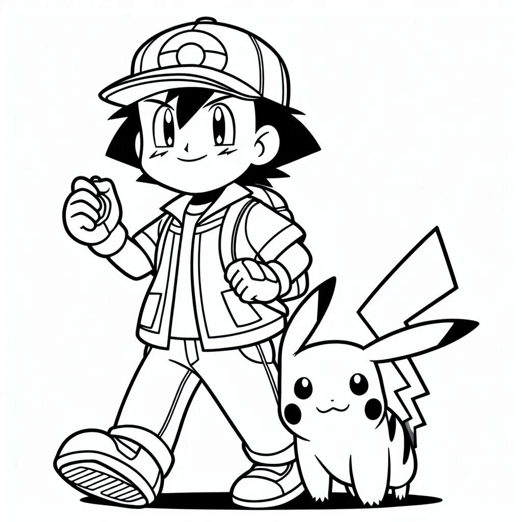 Ash Ketchum en Pikachu kleurplaten