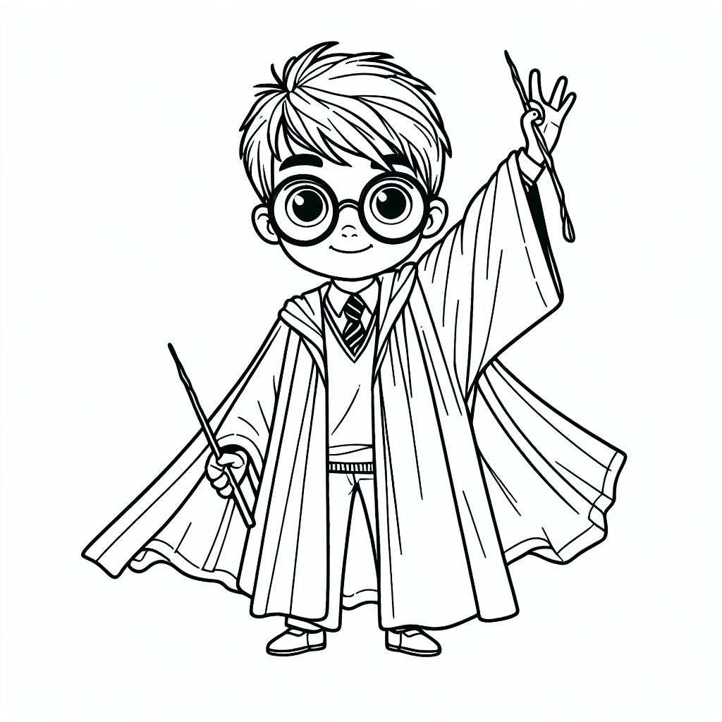Halaman mewarnai Harry Potter 29 Halaman mewarnai Harry Potter Memakai Kacamata dan Jubah