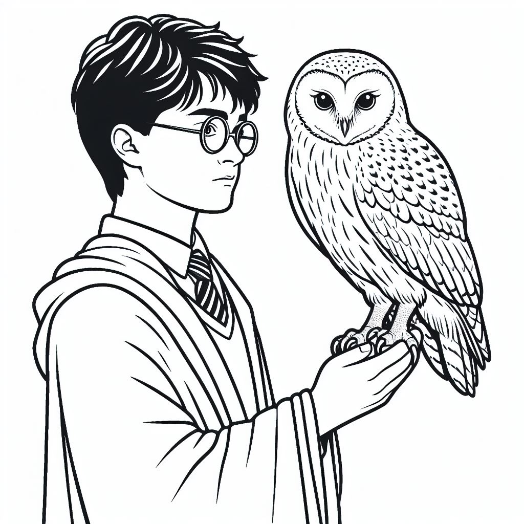 Harry Potter en Hedwig kleurplaat