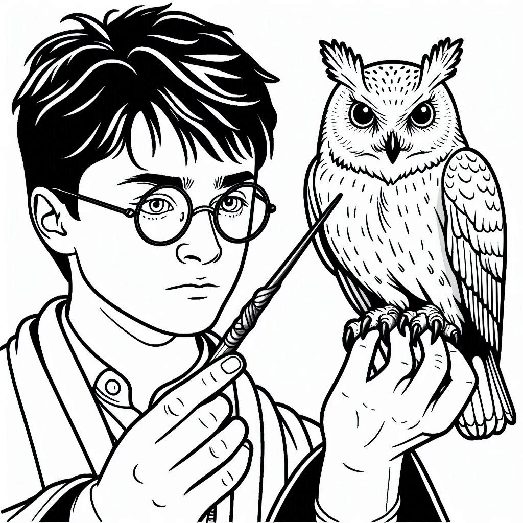 Harry Potter en Hedwig kleurplaten