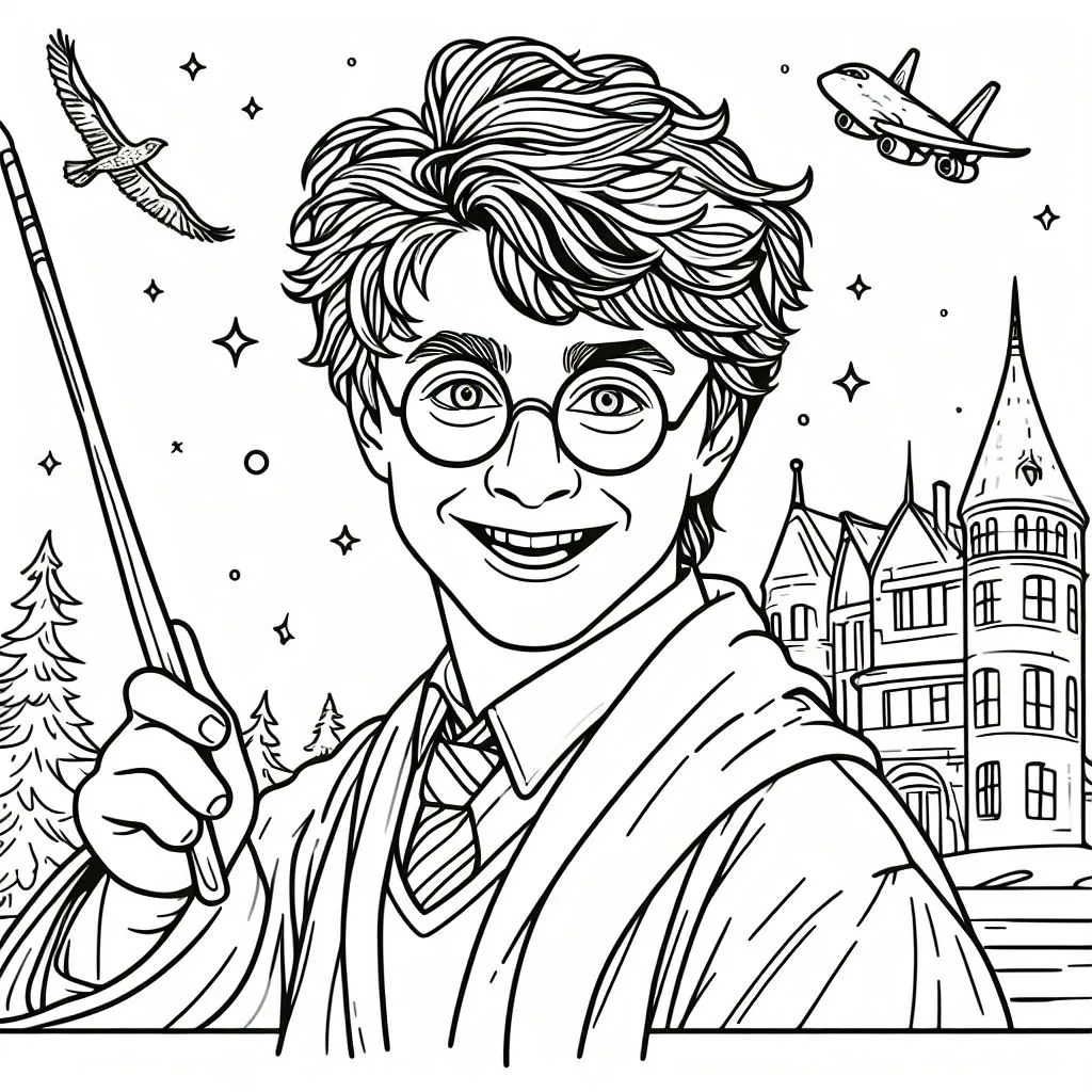 Harry Potter glimlachte vrolijk kleurplaten