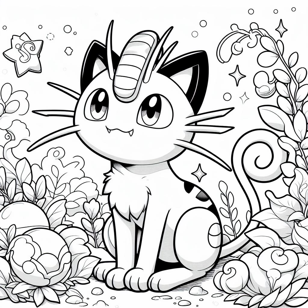 Meowth kleurplaat printen