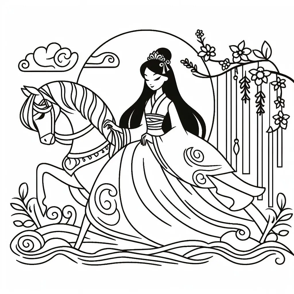 Princess Mulan kleurplaat printen