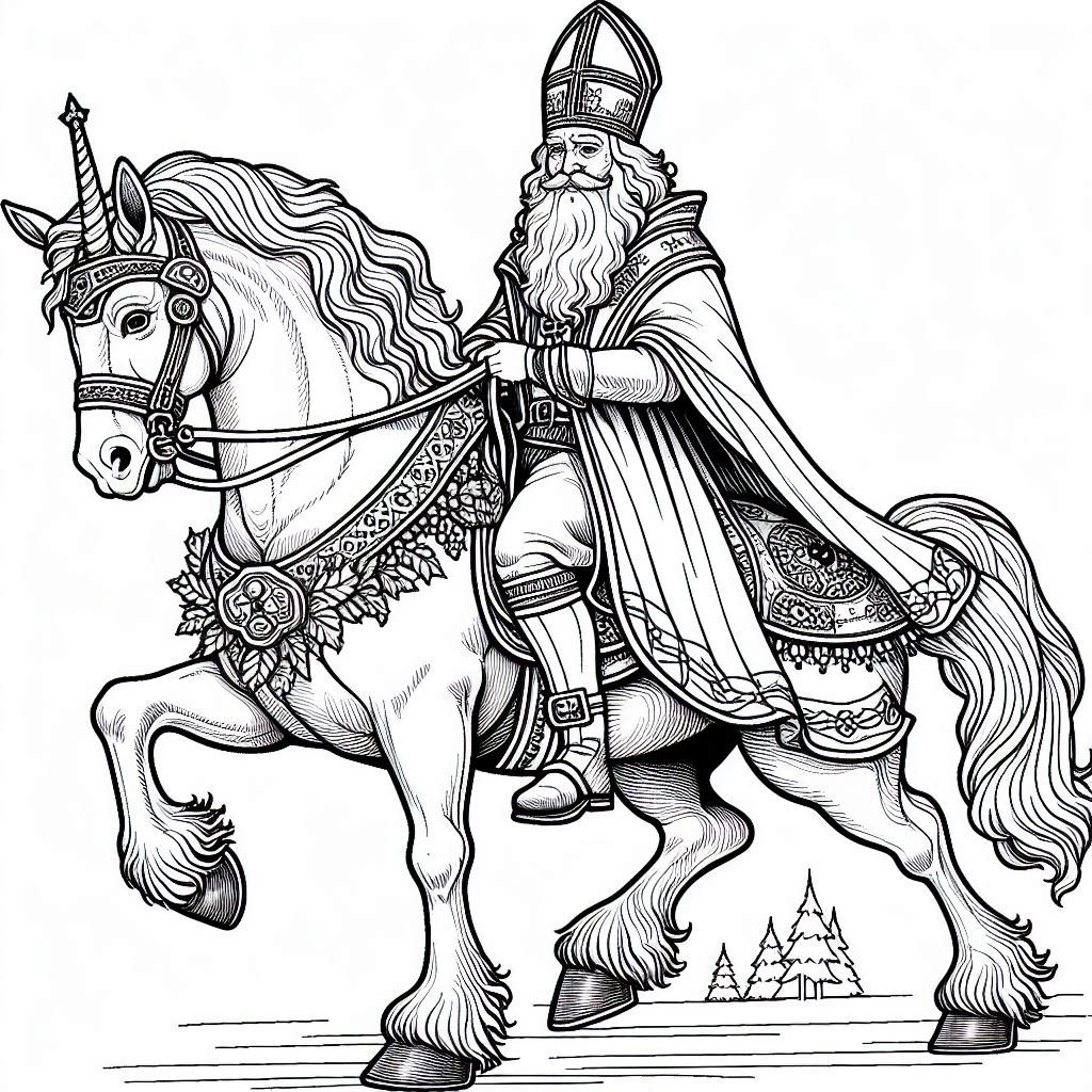 Sinterklaas on his horse Amerigo makkelijke tekeningen