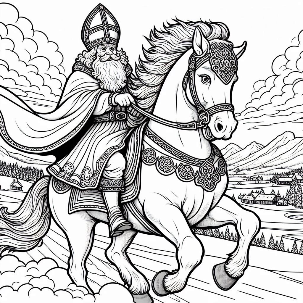 Sinterklaas op zijn paard Amerigo kleurplaten