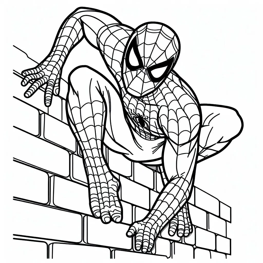 Spiderman beklimt de muur kleurplaat printen