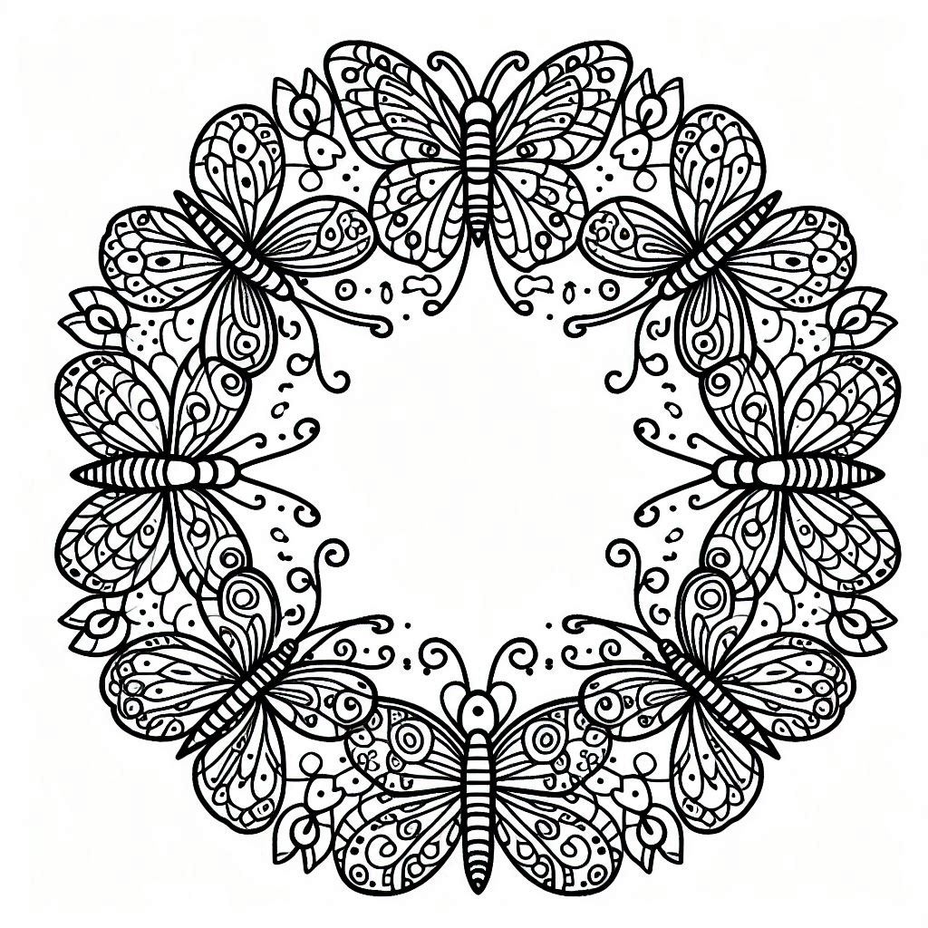 Vlindermandala kleurplaat