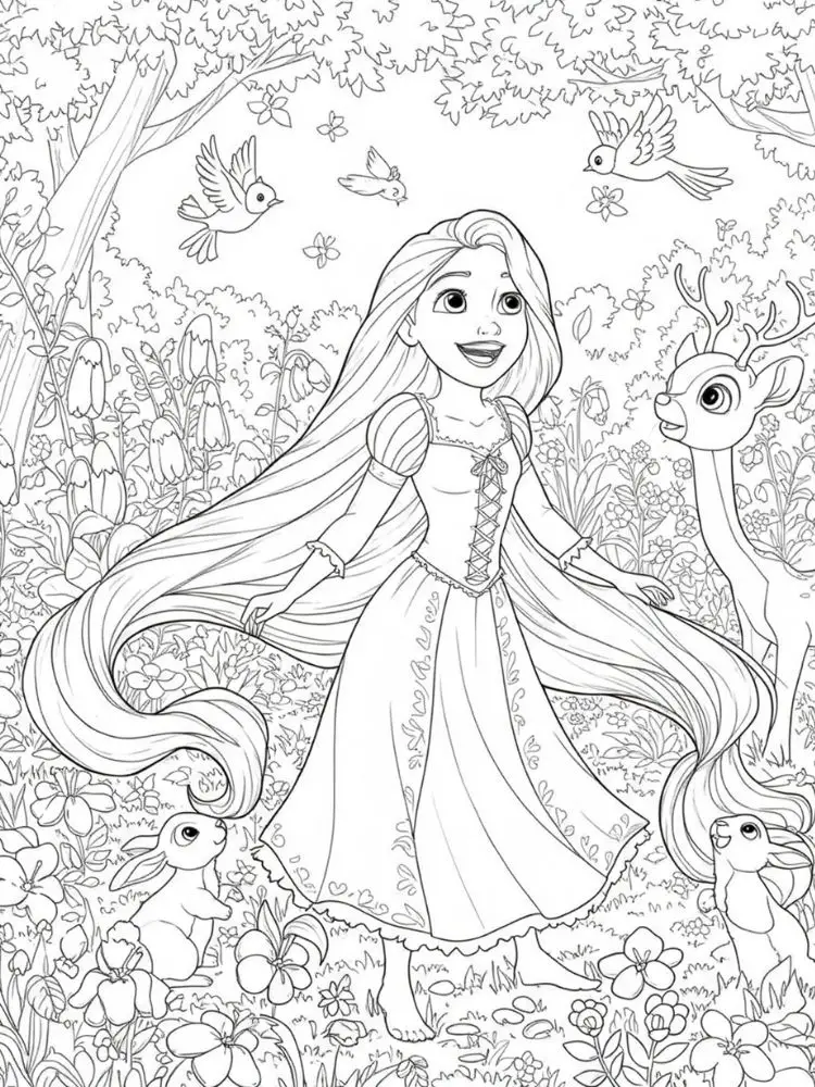 Disney Princess kleurplaat 9 rapunzel in het bos kleurplaat