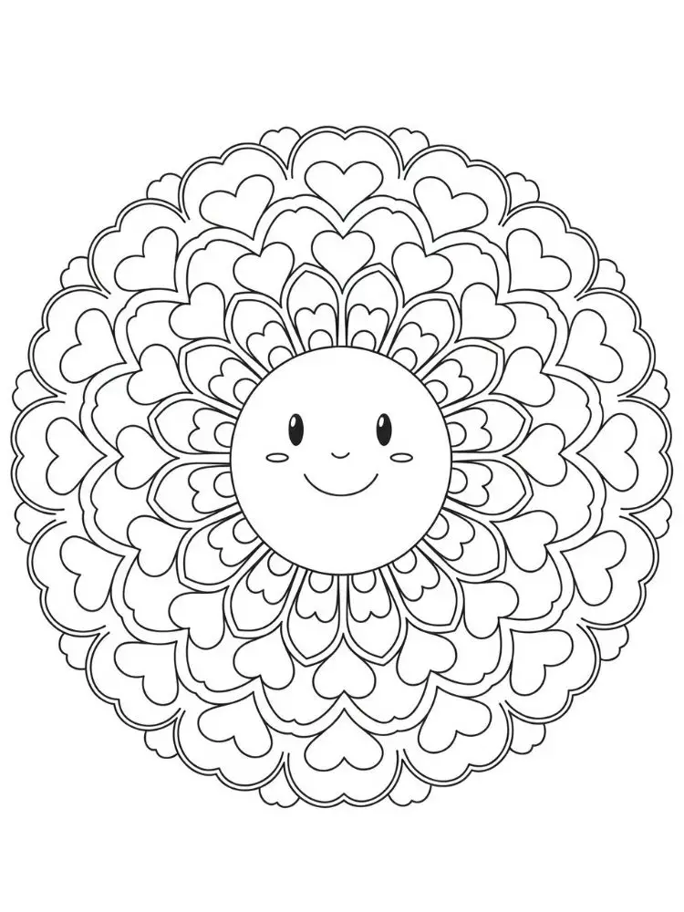 Mandala kleurplaat 9 zonnige hartjes mandala kleurplaat