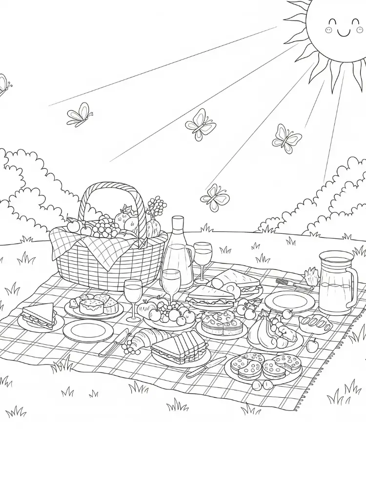 Zomer kleurplaat 10 zonnige picknick in het park kleurplaat
