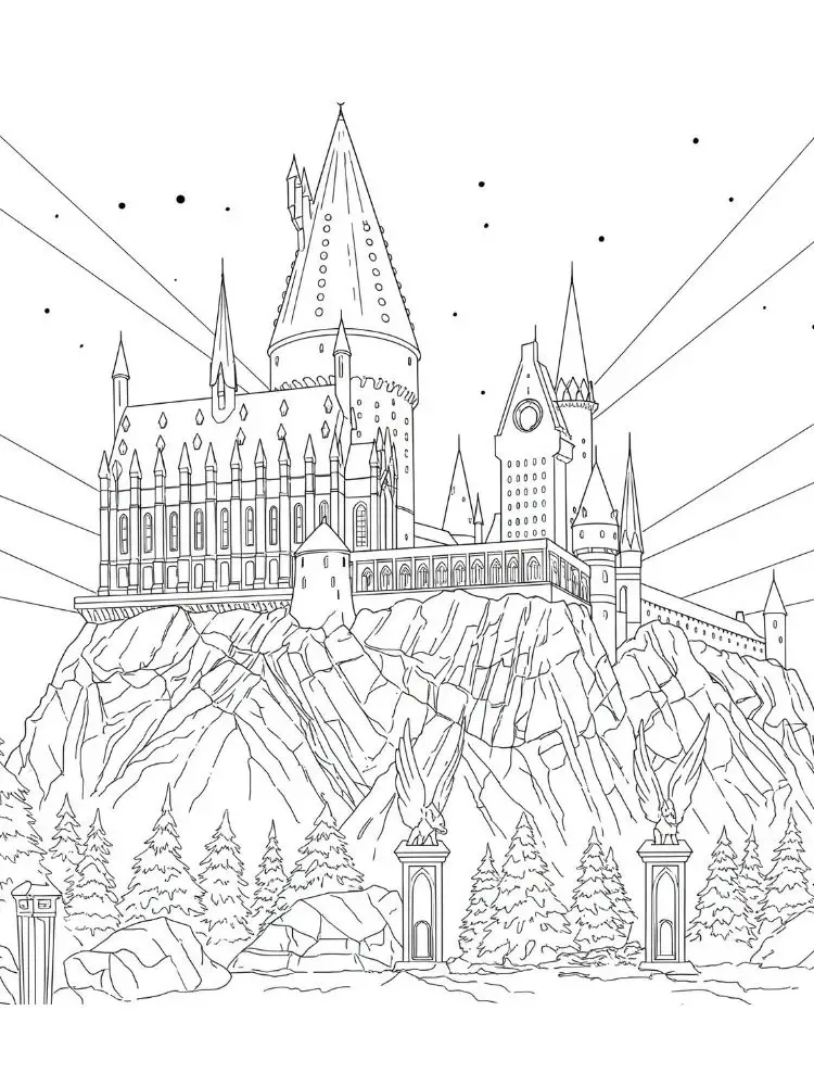 Harry Potter kleurplaat 9 zweinstein in volle glorie kleurplaat