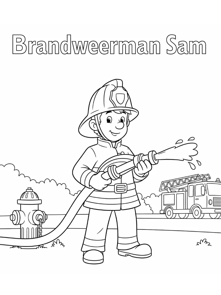 Brandweerman Sam kleurplaat 8 Brandweerman Sam actie kleurplaat