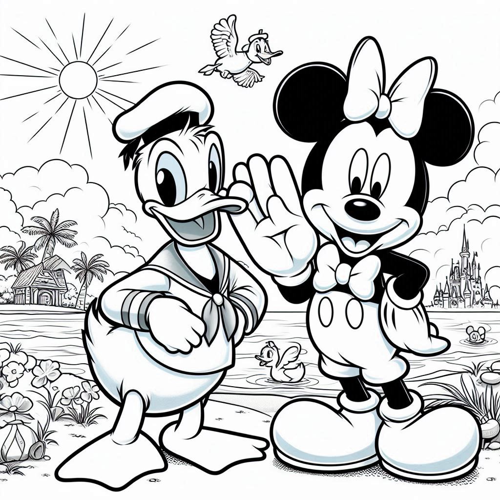 Donald Duck en Mickey Mouse kleurplaat gratis