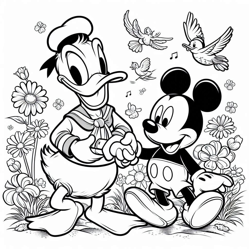 Donald Duck en Mickey Mouse kleurplaten