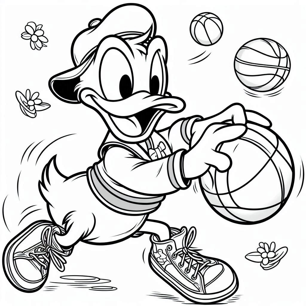 Donald Duck speelt basketbal kleurplaat download