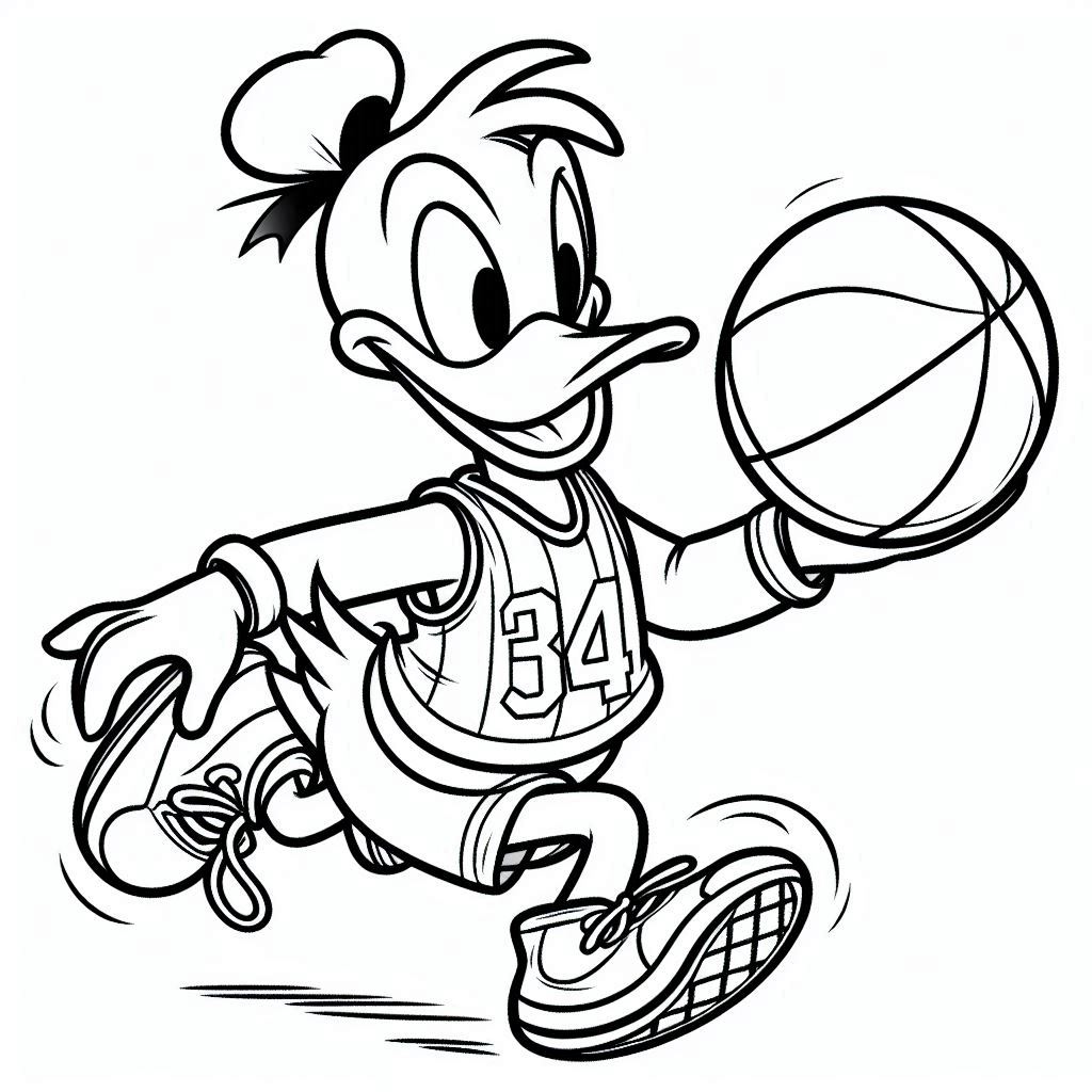 Donald Duck speelt basketbal kleurplaat