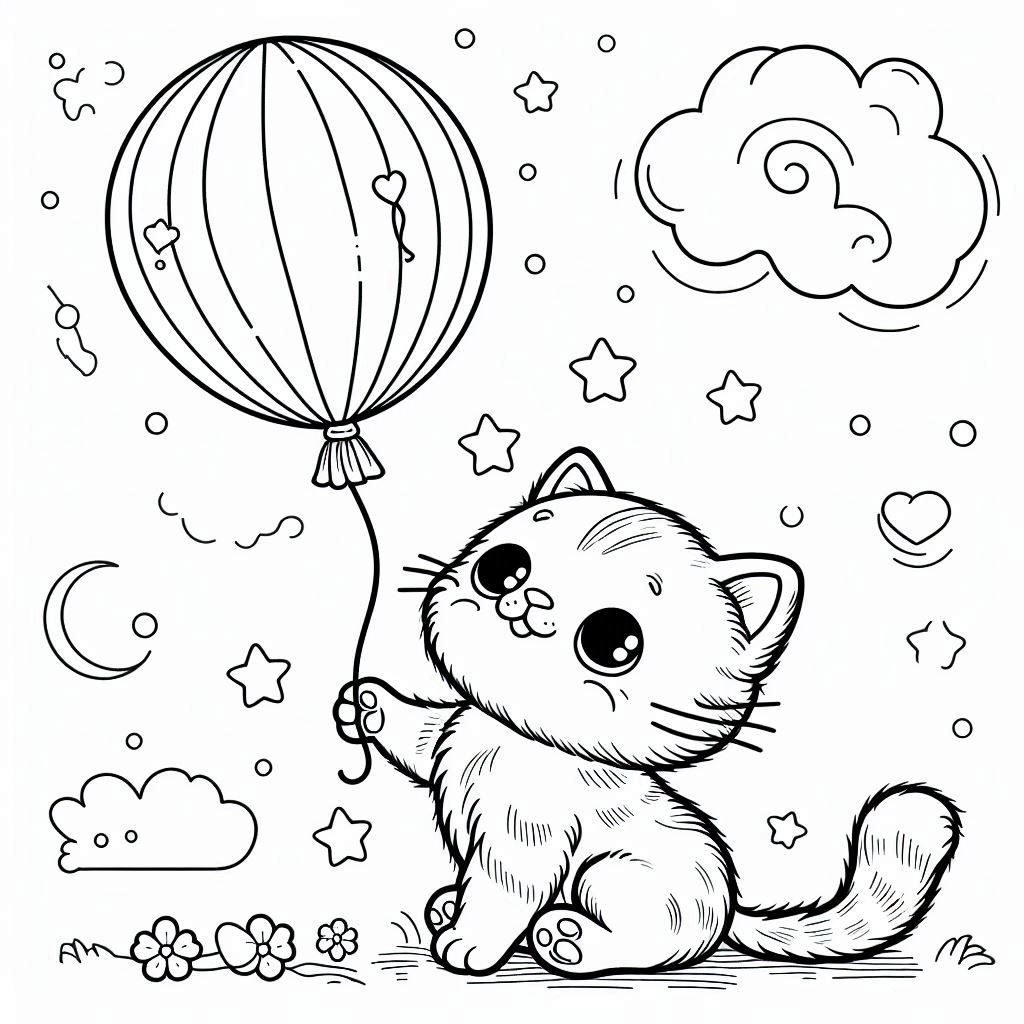 Kittens en ballonnen kleurplaat download