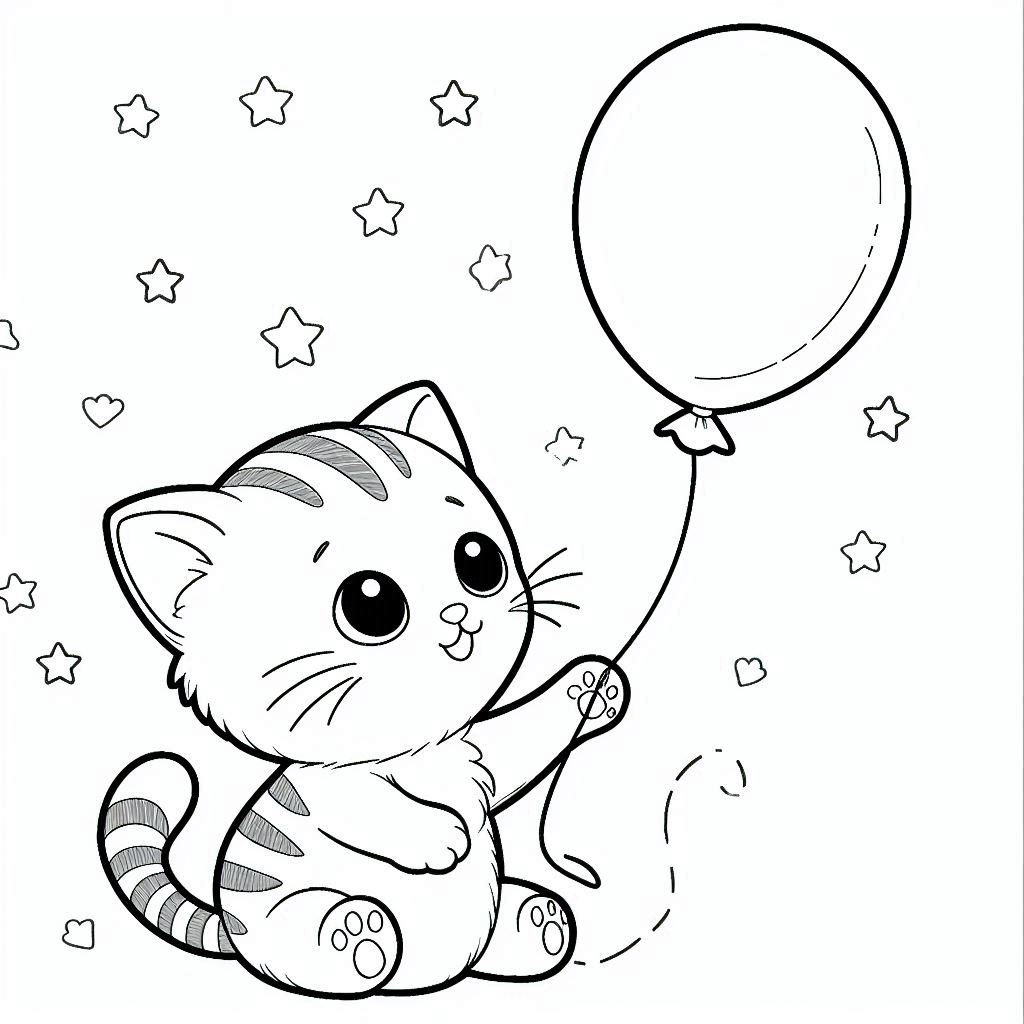 Kittens en ballonnen kleurplaat voor kinderen