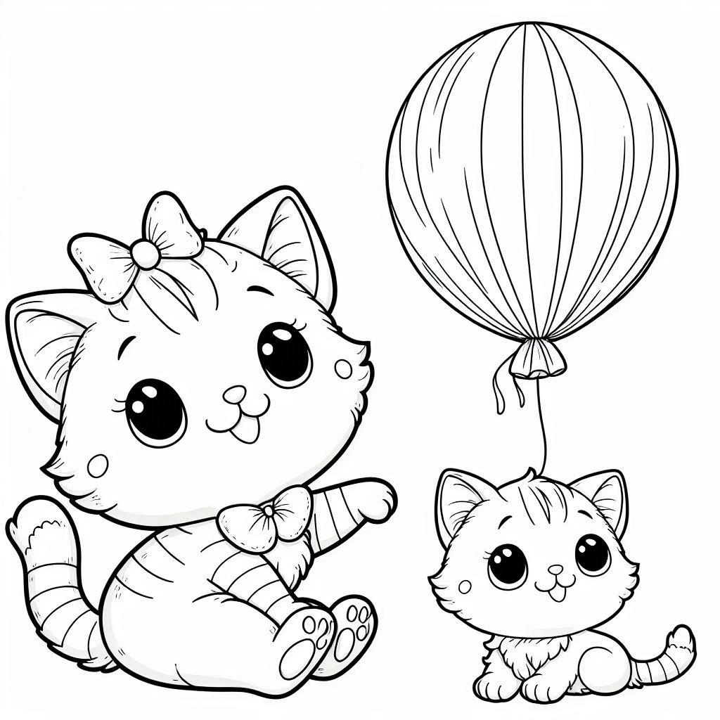 Kittens en ballonnen kleurplaten