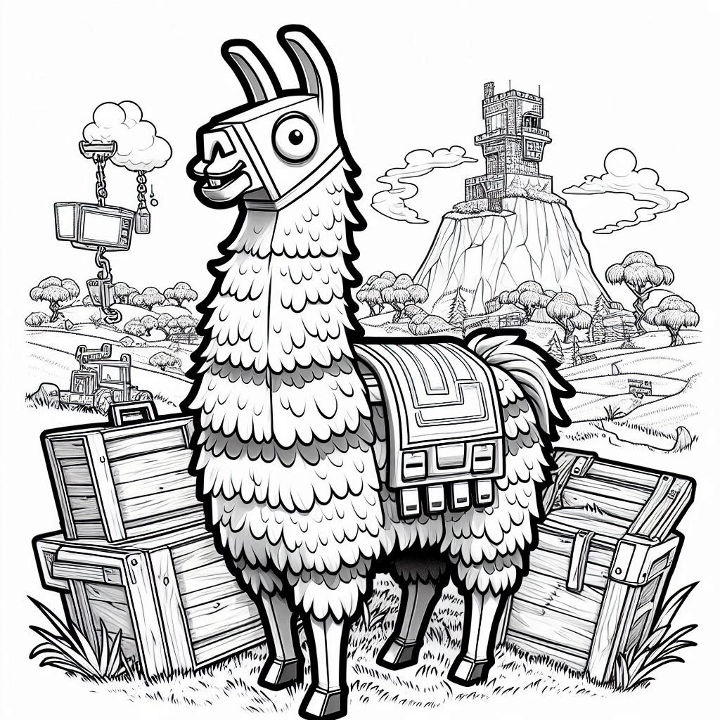 Kleurplaat Fortnite Llama Loot