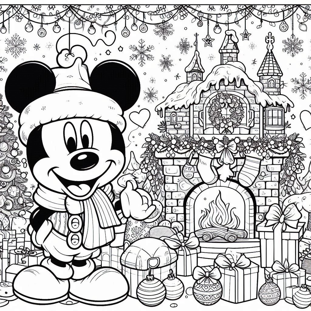 Mickey Mouse Kerstmis kleurplaat download