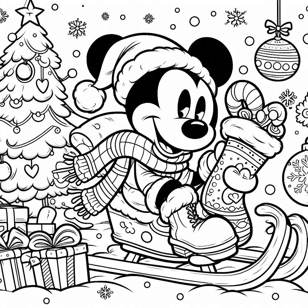 Mickey Mouse Kerstmis kleurplaat gratis