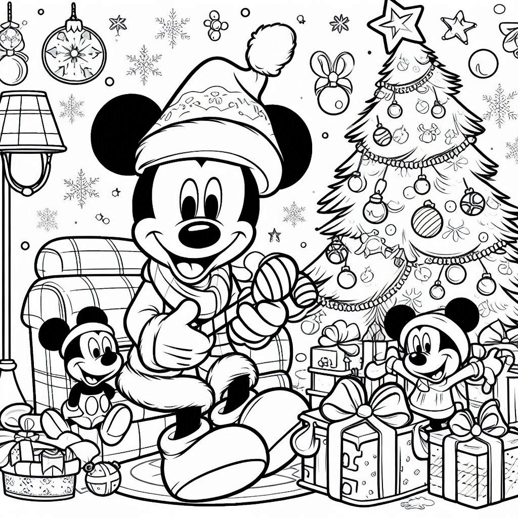 Mickey Mouse Kerstmis kleurplaat online