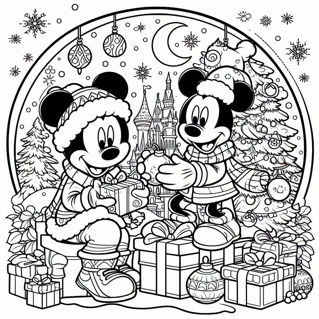 Mickey Mouse Kerstmis kleurplaat printen