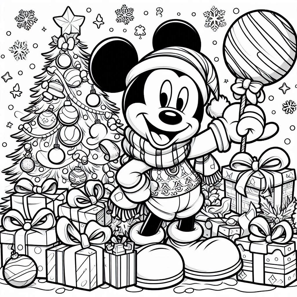 Mickey Mouse Kerstmis kleurplaat voor kinderen