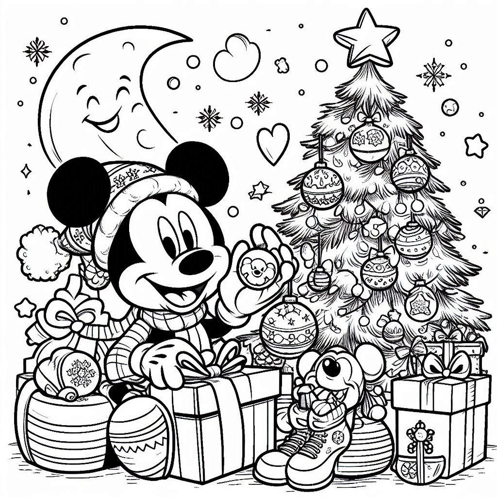 Mickey Mouse Kerstmis kleurplaat