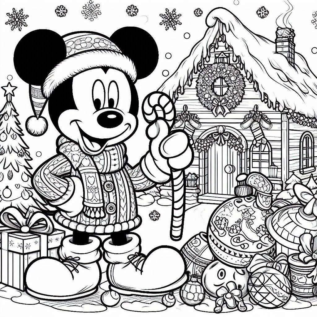 Mickey Mouse Kerstmis kleurplaten printen