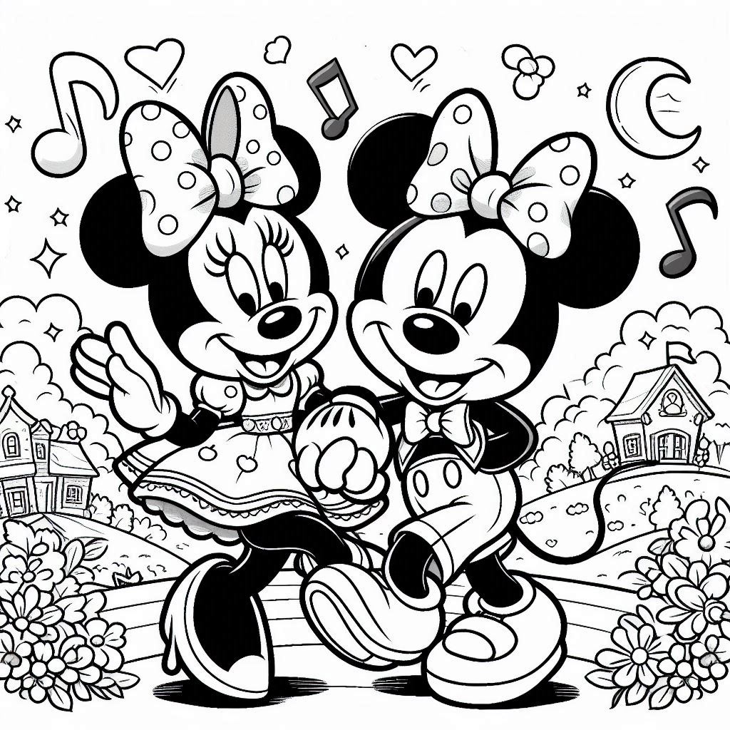 Mickey Mouse danst met Minnie Mouse kleurplaat