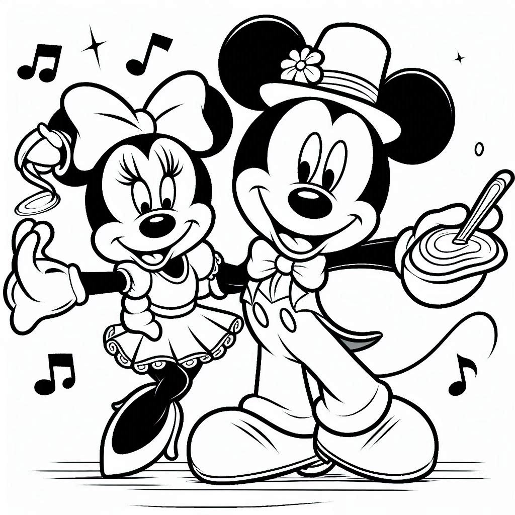 Mickey Mouse danst met Minnie Mouse kleurplaten gratis