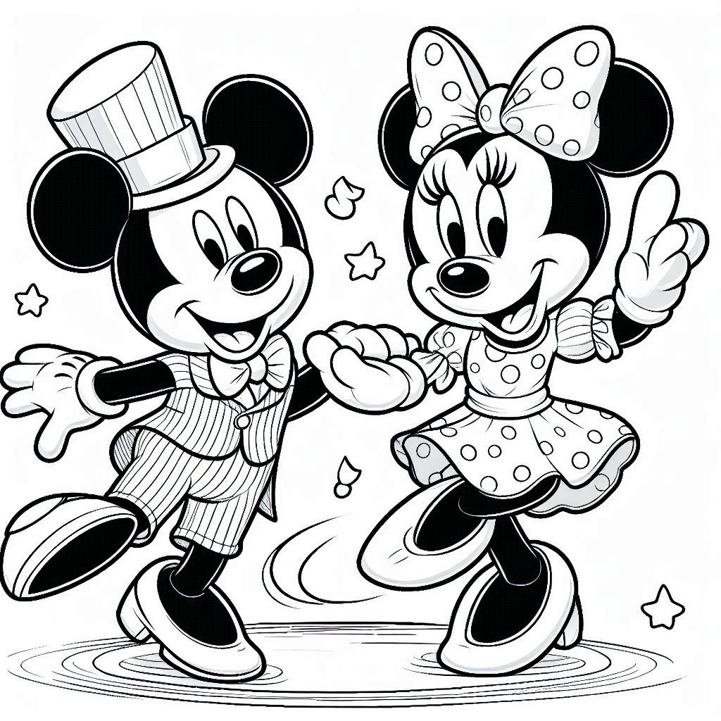 Mickey Mouse danst met Minnie Mouse kleurplaten printen