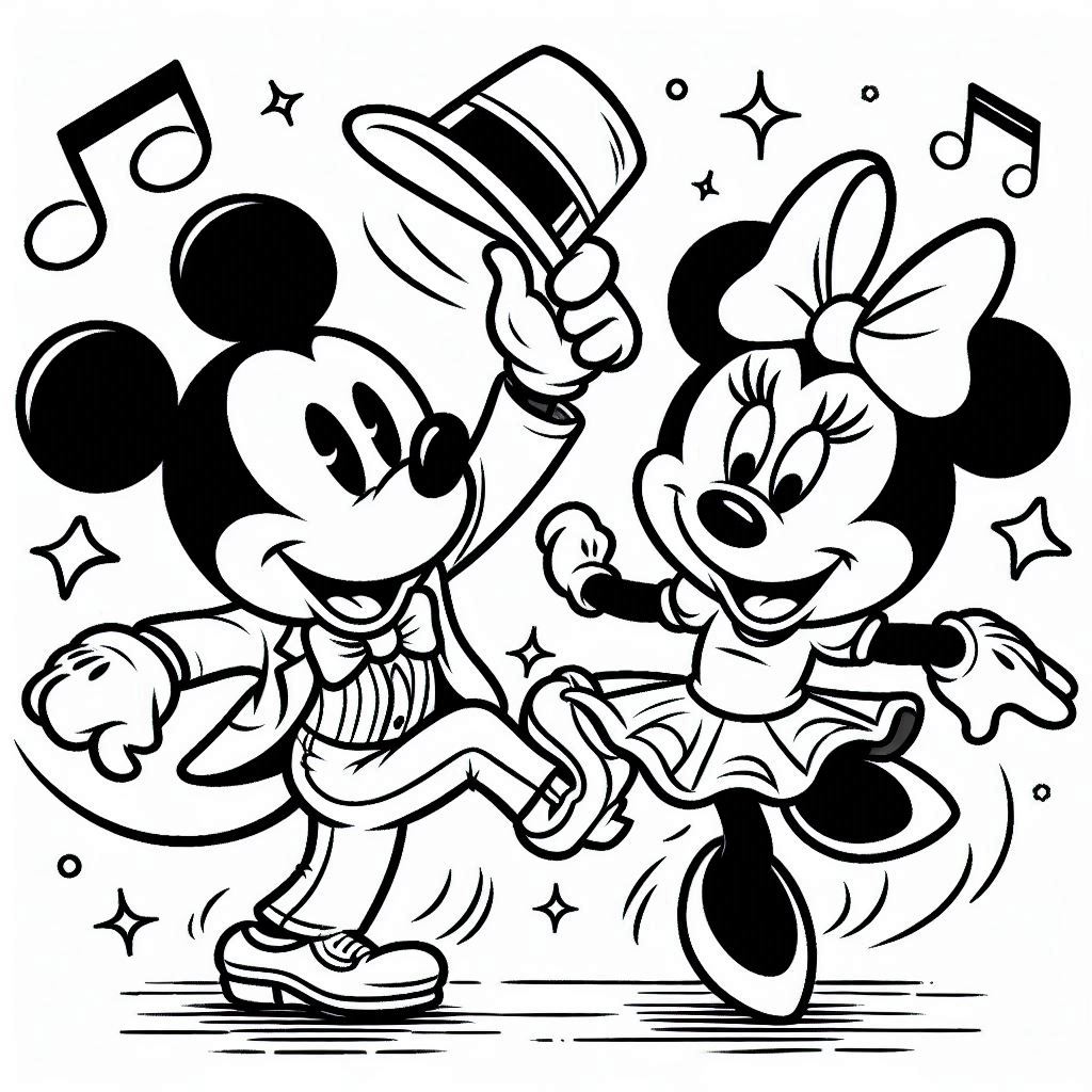 Mickey Mouse danst met Minnie Mouse kleurplaten