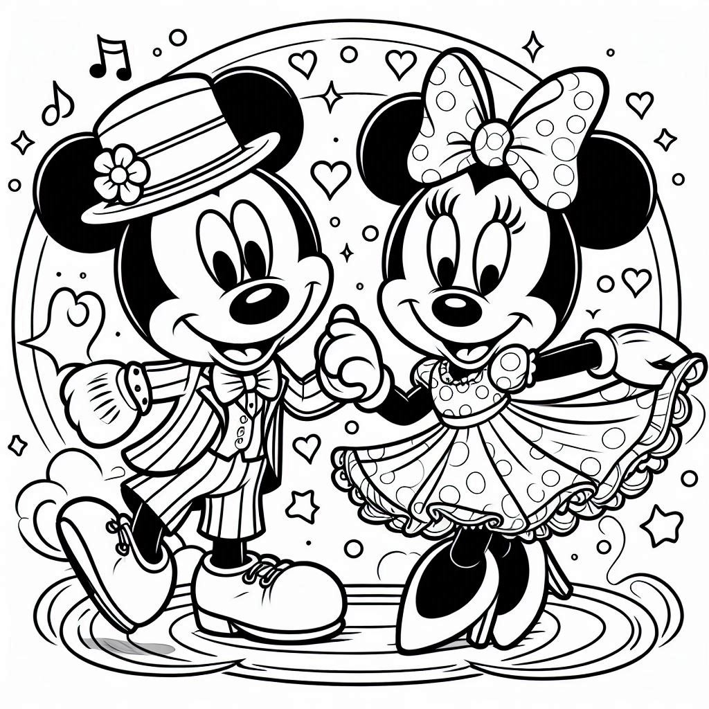 Mickey Mouse danst met Minnie Mouse tekening