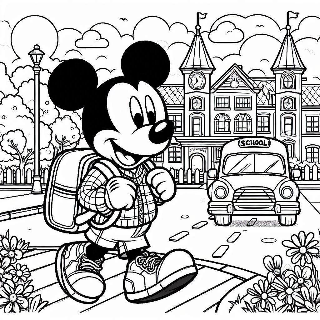 Mickey Mouse gaat naar school kleurplaten gratis