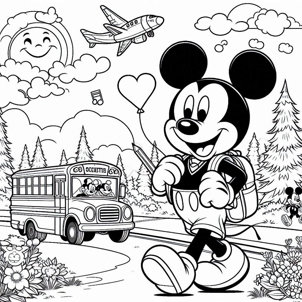 Mickey Mouse gaat naar school tekening