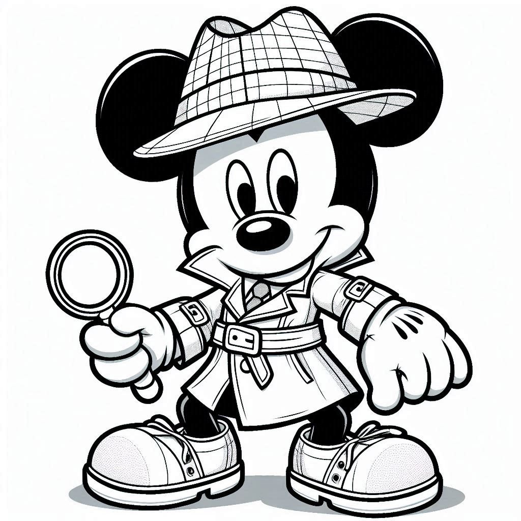 Mickey Mouse in detectivekostuum kleurplaat download