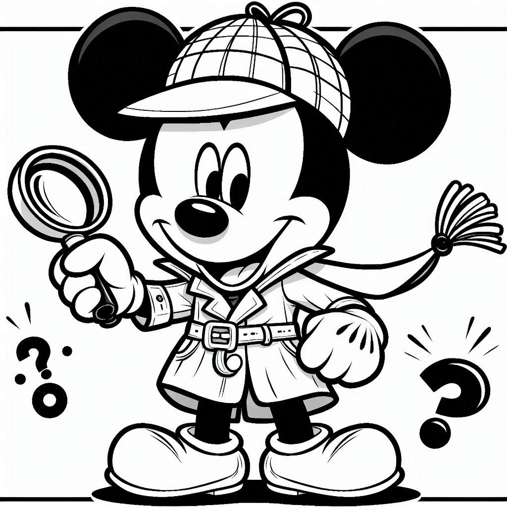 Mickey Mouse in detectivekostuum kleurplaat gratis