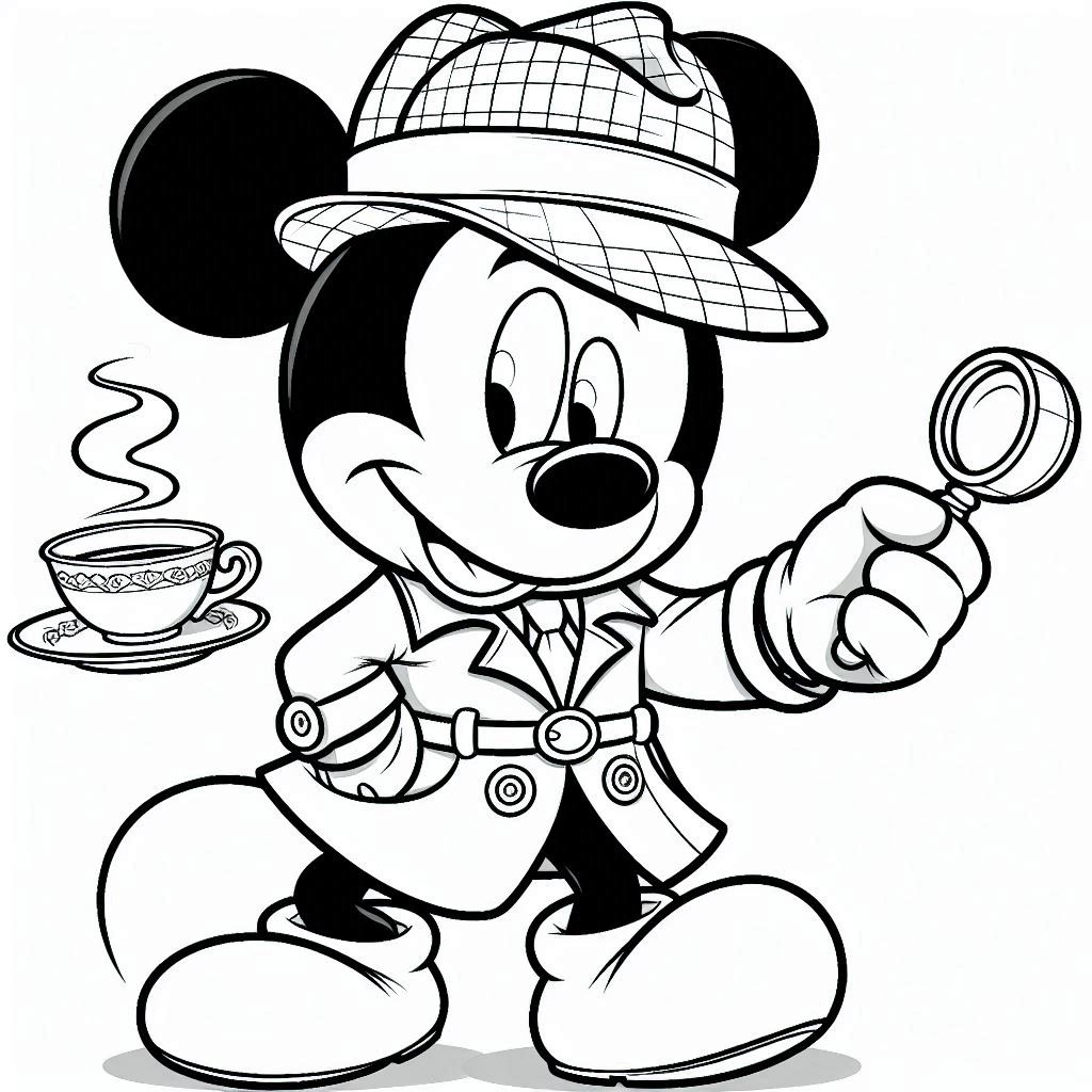 Mickey Mouse in detectivekostuum kleurplaat