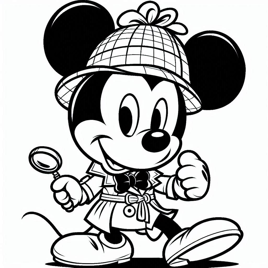 Mickey Mouse in detectivekostuum kleurplaten gratis