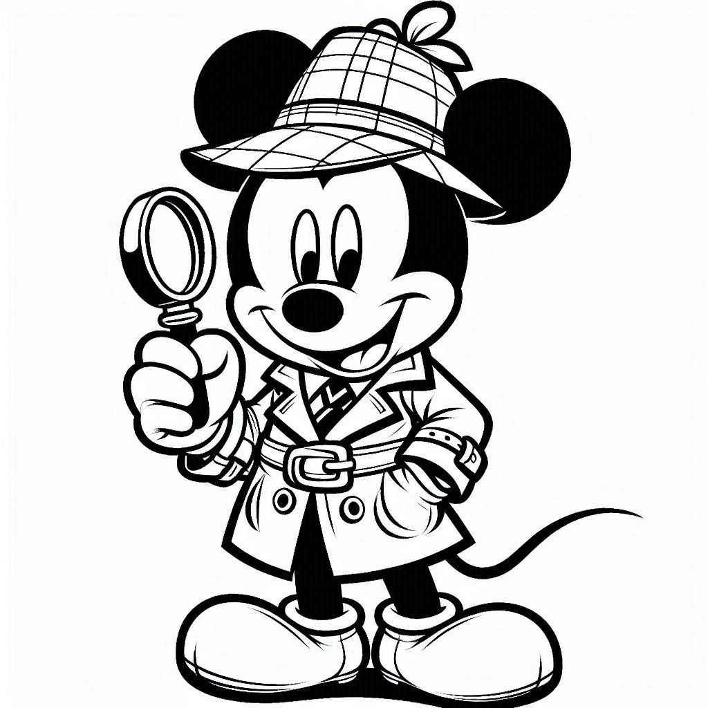 Mickey Mouse in detectivekostuum kleurplaten