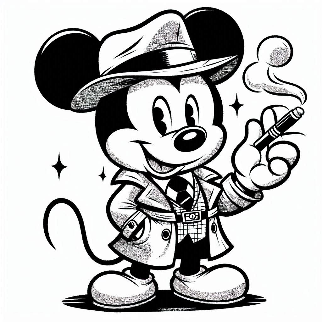 Mickey Mouse in detectivekostuum tekening