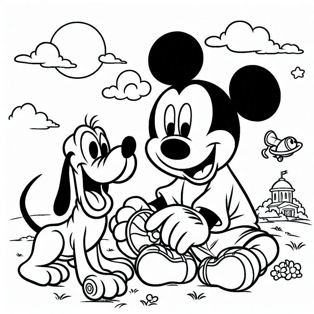 Mickey Mouse speelt met Pluto kleurplaat download