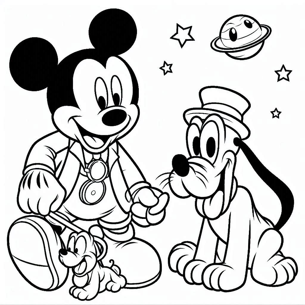 Mickey Mouse speelt met Pluto kleurplaat printen