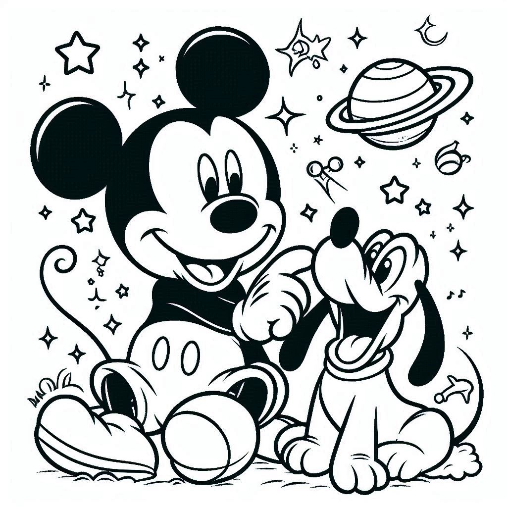 Mickey Mouse speelt met Pluto kleurplaat